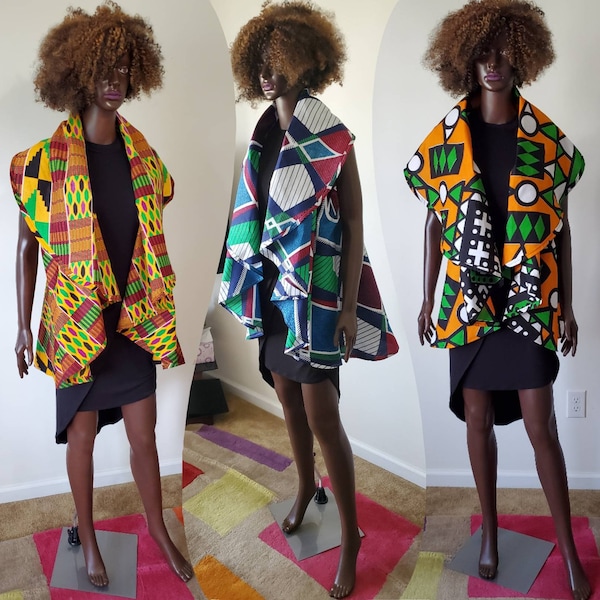 Sleeveless African Print circle vest _ beautiful one size (S-M-L) ankara waterfall vest - cape vest-lot1