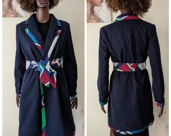 African Print Lapel Neck Single Button Overcoat  with ankara biding_Ankara Jacket_African Print Jacket