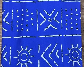 Bogolan Blue 4-way stretch African print fabric_3 continuous yards _Ankara stretch fabric_ total 3y_African print Jersey Stretch