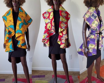 Sleeveless African Print circle vest _ beautiful one size (S-M-L) ankara waterfall vest - cape vest-lot4