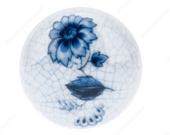 Traditional Limoges Porcelain and Forged Iron Knob - 1353  Natural Iron / Periwinkle Blue Crackle