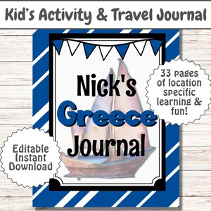 Kid's Greece Travel Journal - Athens Travel Book - Children Crete Scrapbook - Santorini Vacation - Mykonos Travel Book - Greek Bucketlist