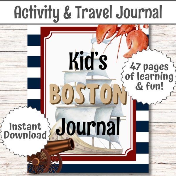 Diario de viaje infantil a Boston / Libro de actividades de viaje para niños / Actividades para un viaje a Boston / Libro de actividades para vacaciones familiares / Viajes sin pantallas para niños