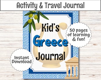Kids Greece Travel Journal | Travel Activity Book Kids | Greece Trip Activities | Family Vacation Kids | Screen Free Travel