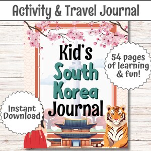 Resedagbok för Sydkorea för barn | Aktivitetsbok för resan till Korea | Aktiviteter för familjesemestrar för barn | Skärmfria resor