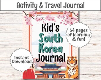 Kids South Korea Travel Journal | Travel Activity Book Kids | Korea Trip Activities | Family Vacation Kids | Screen Free Travel