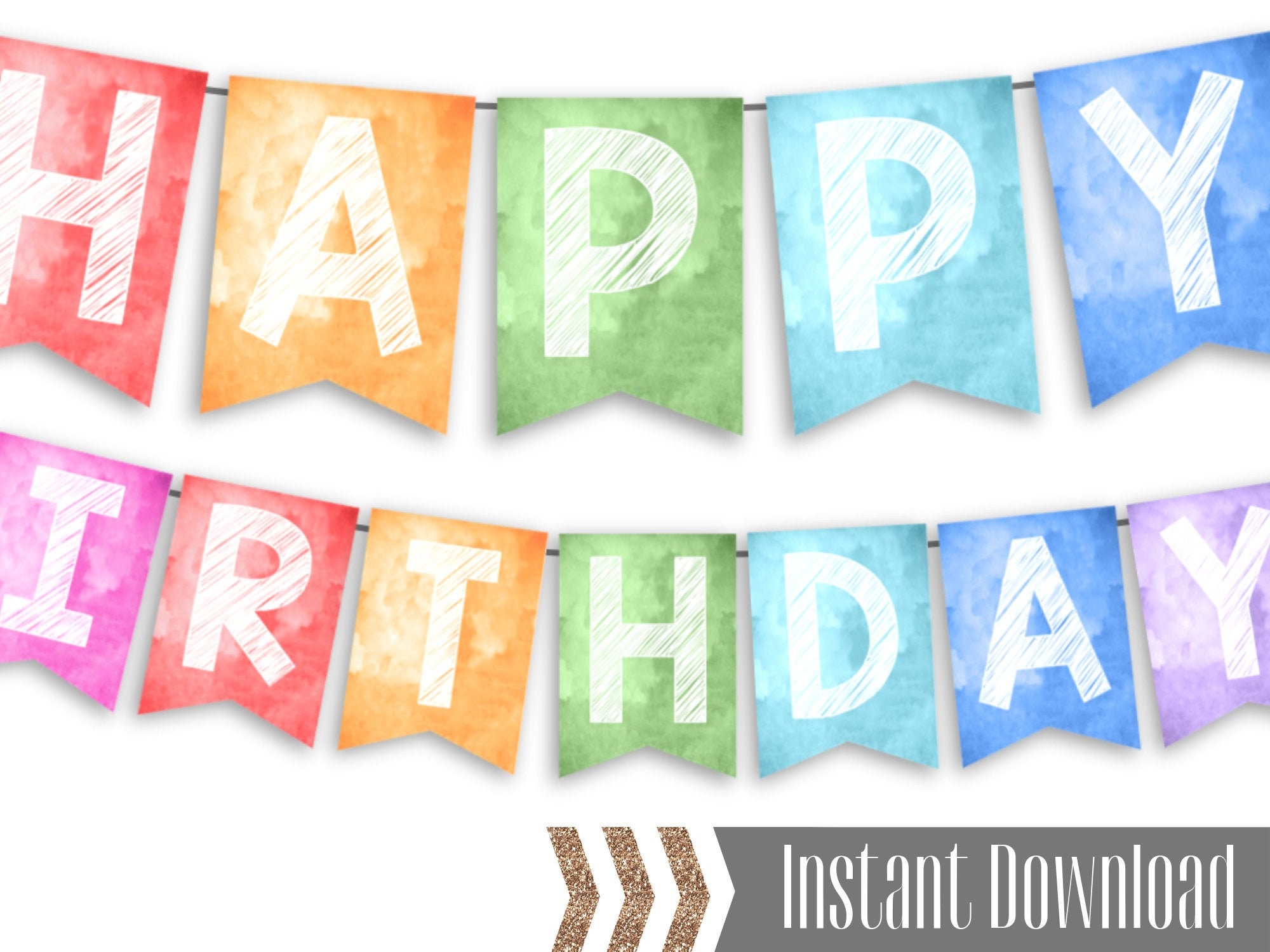 Instant Download Watercolor Happy Birthday Banner DIY - Etsy New Zealand