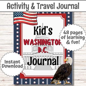 Diário de viagem infantil Washington DC Guia de férias de verão em família Lista de desejos para crianças em DC Viagem aos EUA Washington DC Livro de atividades Memória PDF
