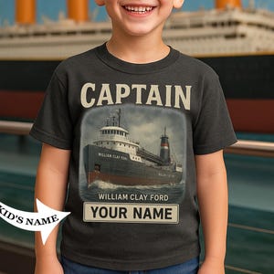 William Clay Ford Ship-shirt – gepersonaliseerd Titanic-cadeau voor jongens – Detroit Freighter Captain Tee – klassiek scheepsshirt voor feest, T044