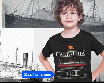 Carpathia custom name shirt, handmade t shirt - personalized reusable RMS Carpathia gift for boy 6 8 years old, Cunard line ship t-shirt