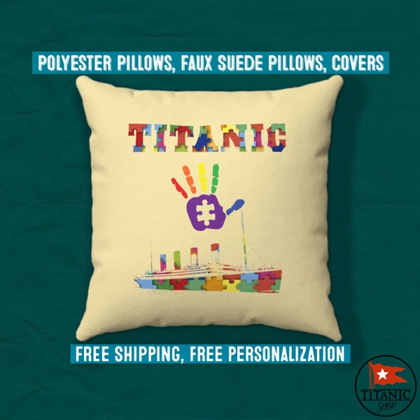 Titanic pillow autism awareness pillow kids, personalized pillow, kids name designer pillow covers gift for son & daughter