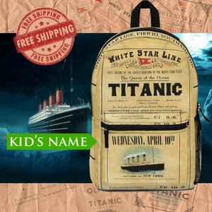 Titanic boys backpack for school, backpack for kids, history lover gift (Made in USA)