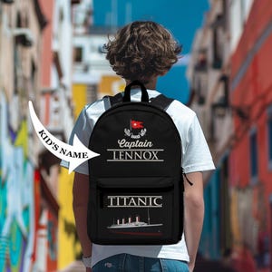 Sac à dos Titanic avec prénom personnalisé pour garçons, cartable personnalisé, sac à dos vintage pour enfants, cadeau de rentrée, cartable pour début d'école, T020