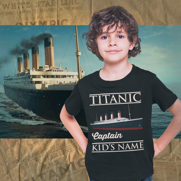 Capitán Titanic camisa con nombre personalizado, camiseta hecha a mano - personalizador regalo Titanic reutilizable para niño de 6 a 8 años