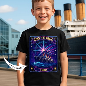 RMS Titanic Neon Compass Shirt – Kids Retro Ocean Liner Tee – Sci-Fi Style Ship Gift – Glow Fantasy Top for Boys and Girls T162