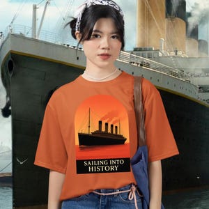 Sailing into History Titanic Kids T-Shirt • Sunset Ship Silhouette Tee • RMS Titanic Gift for Boys & Girls • Historic Ocean Shirt, T084