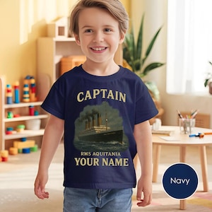 Titanic Gift Idea Kids Shirt – Personalized Titanic Little Captain Tee for Birthday, Youth Cruise, Ocean Liner, RMS Aquitania Top, T042