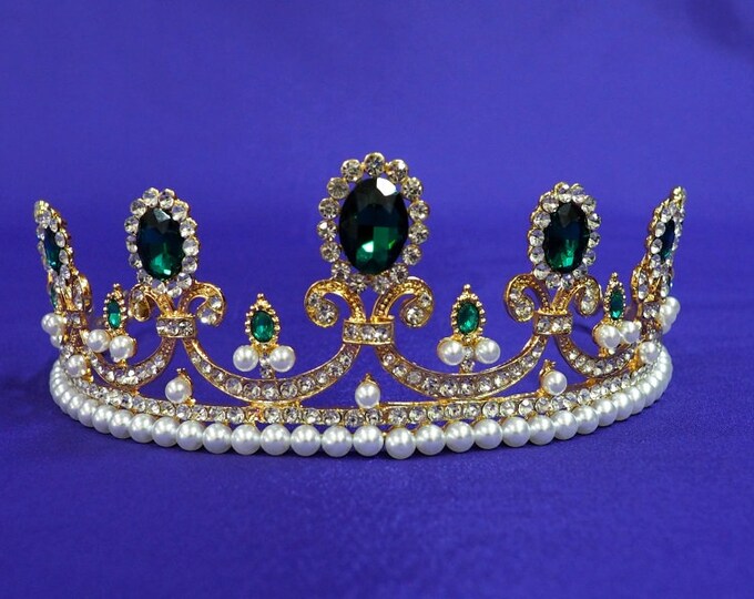 Princess Gold Emerald Green Tiara Crown Wedding Prom Costume Etsy