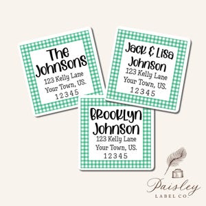 Colorful Bright Rainbow Gingham Choice Buffalo Check Checkered Square Preppy Personalized Return Address Labels Square Mailing Stickers
