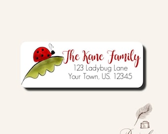 Ladybug Lady Bug Red Ladybug on leaf Lady birds Luck Lucky Personlaized Return Address Labels Mailing Stickers Sheet of 30