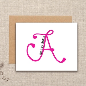 Personalized Monogram Initial Name Custom Color Note Card Set of 12 Gift Notecard Note Card  Stationery Stationary Folded Note Card Gift Set