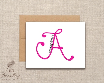 Personalized Monogram Initial Name Custom Color Note Card Set of 12 Gift Notecard Note Card  Stationery Stationary Folded Note Card Gift Set