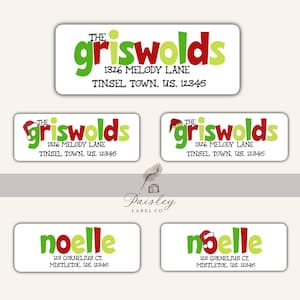 Bold Colorful Red Lime Green Whimsical Christmas Santa Claus Elf Hat Cap Personalized Holiday Return Address Labels Mailing Stickers