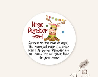 Magic Reindeer Deer Food Stickers Christmas Tags favors Christmas Eve Sheet of 12