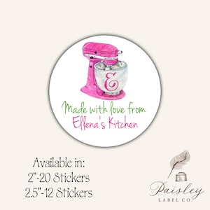 Made With Love Baking Labels Hot Pink Stand Mixer Monogram Baking Baked Goods Cooking Homemade Cookie Sweets Gift Giving Labels Stickers