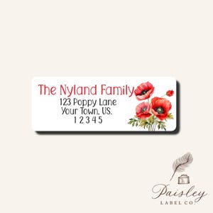 Red Poppies Flowers Poppy Personalized Custom  Return Address Mailing Labels Stickers Address Labels Sheet of 30
