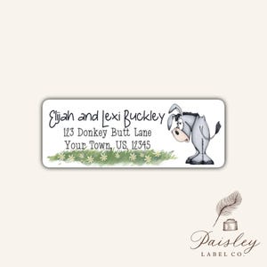 Donkey Butt Whimsical Daisy Farm Animal Personalized Return Address Labels Stickers Set of 30