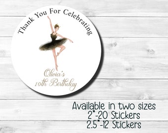 Personalized Birthday Black Swan Ballerina Tutu Birthday Labels Stickers Round Sticker Label Gift Tag