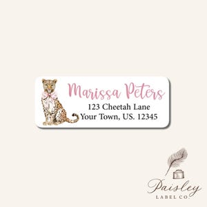 Chinoiserie Cheetah Animal Cat Print Pink Big Bow Grandmillennial Posh Cat Personalized Return Address Labels Mailing Stickers Sheet of 30