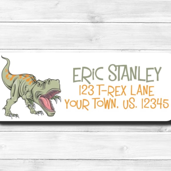 Personalized Dinosaur T-Rex Dino Tyrannosaurus Rex Birthday Card Return Address Mailing Labels Stickers Sheet of 30