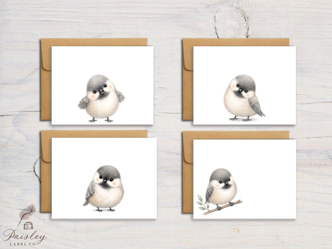 Chickadee Baby Bird Note Cards Woodland Spring Bird Stationery Folded ...