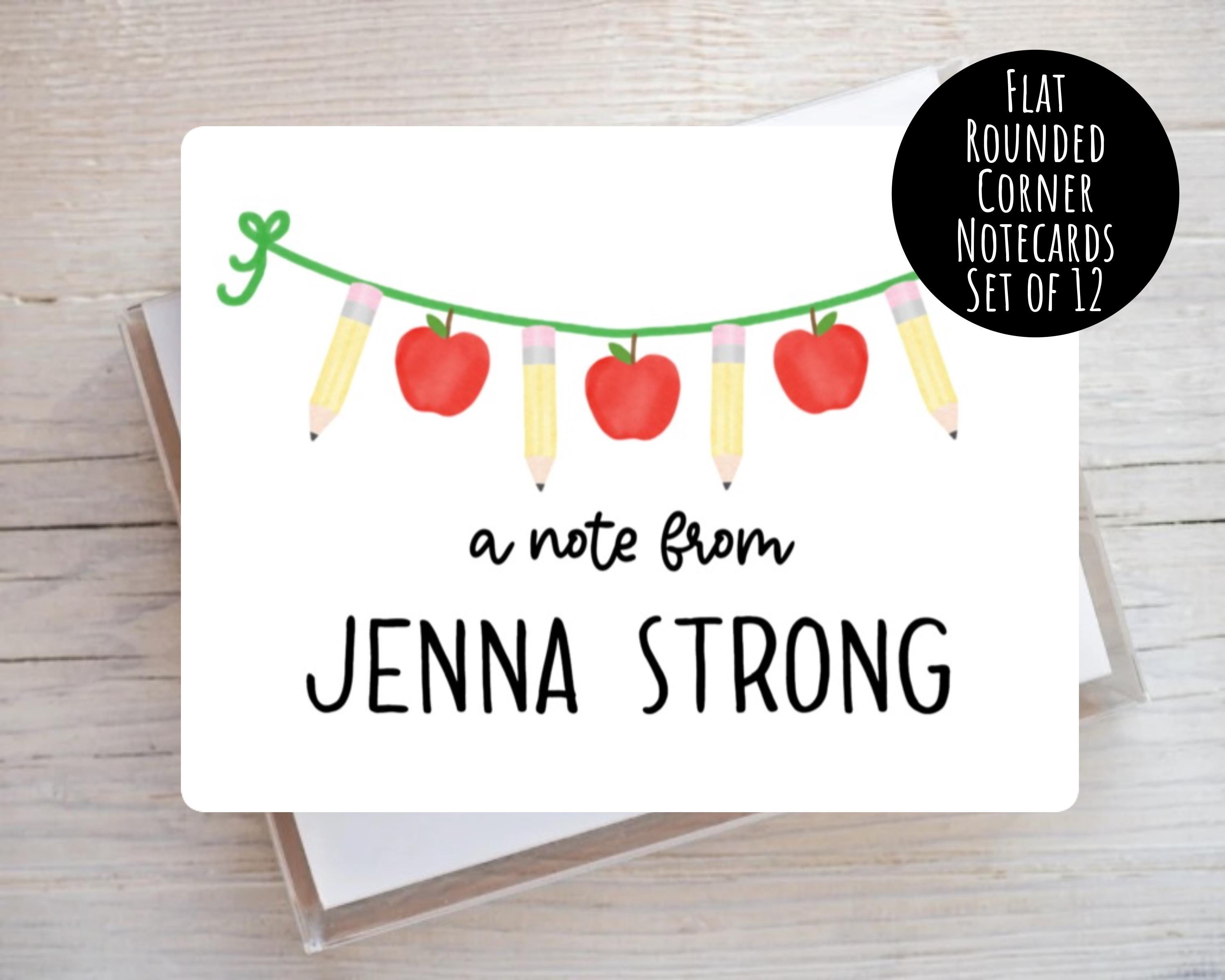 Teacher Note Card Notecard Set Yellow Pencil Apple Banner Personalized ...