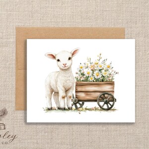Religious Easter Lamb Note Card Christian Easter Spring Daisy Flower Lamb  Faith Inspired Easter Card  Blank Folded  Notecards Set of 12