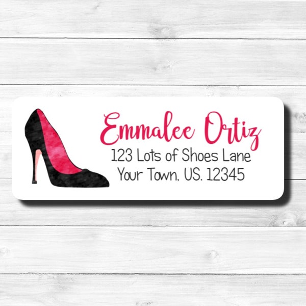 Personalized Hot Pink Black High Heel Pumps Stilettos Shoe Return Address Mailing Labels Stickers Sheet of 30