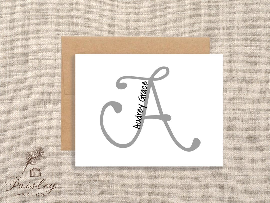 Personalized Monogram Initial Name Custom Color Note Card Set of 12 ...
