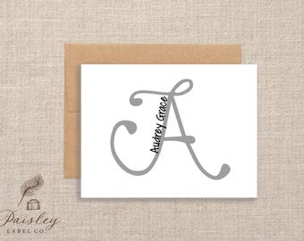 Personalized Monogram Initial Name Custom Color Note Card Set of 12 Gift Notecard Note Card  Stationery Stationary Folded Note Card Gift Set