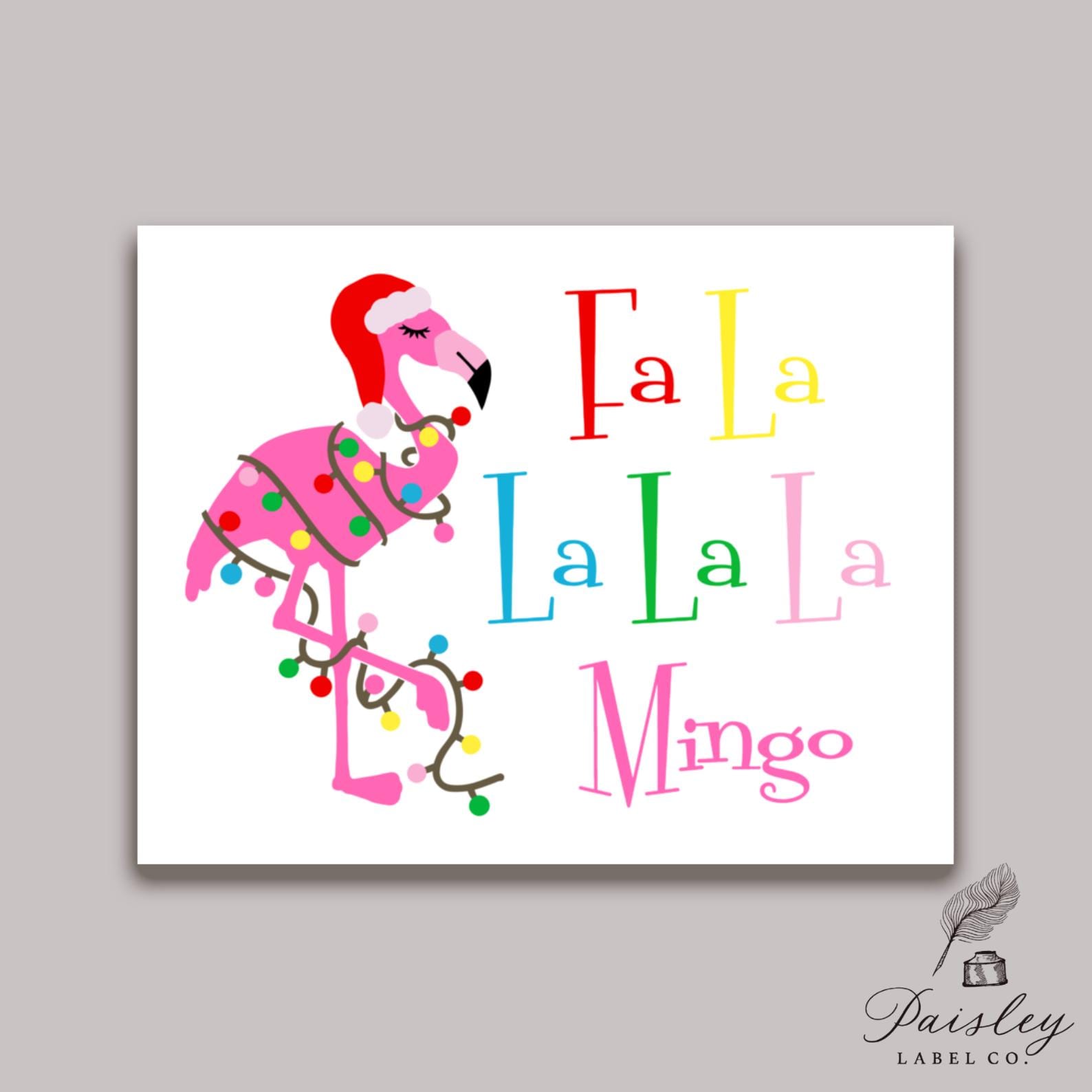 Whimsical Fa La La La Mingo Christmas Pink Flamingo Tropical Bright Gift Notecard Note Card Custom Stationery Stationary Folded Notecard Set