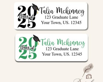 Class of 2026 Year Graduation High School Collage Cap Graduation Announcement Thank You Personalized Return Address Mailing Labels Stickers