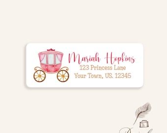 Personalized Pink Princess Carriage Chariot Stagecoach Return Address Labels Stickers Sheet of 30