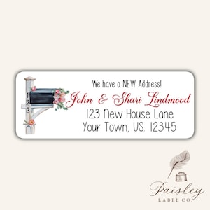 Personalized Mailbox We&#39;ve Moved Moving New Home Floral Flower We have a New Address  Return Address Labels Mailing Stickers