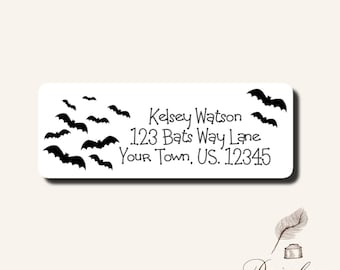 Personalized Halloween Gone Batty Bat Goth Return Address Mailing Labels Stickers Sheet of 30