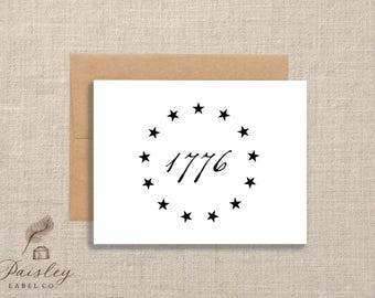 1776 Folded Note Card – Classic Patriotic Stationery 13 Colonies  Stars – Minimal Americana America 250 Note Cards Notecards Set of 12