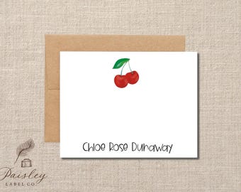Personalized Red Cherry Cherries Fruit Preppy Gifts for Her Name Card Set Notecard Note Card Stationery Stationary Folded Blank Inside