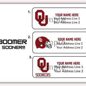 OU University of Oklahoma Boomer Sooner Personalized Return Address Labels Set of 30