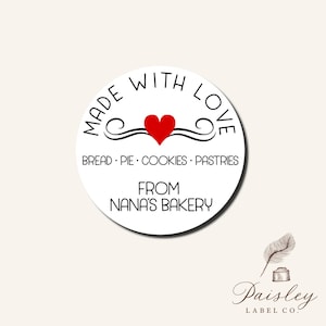 Personalized Made With Love Baked With Love Bakery Gifting Gift Giving  Labels Treat Stickers Sheet of 12 2.5&quot; Round Stickers