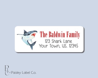 Shark Fish Ocean Life Watercolor  Personalized Return Address Labels Mailing Stickers Address Label Sheet of 30